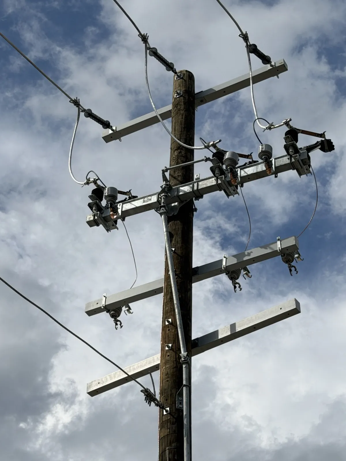 Crossarms and line hardware on a utility pole in La Porte, TX