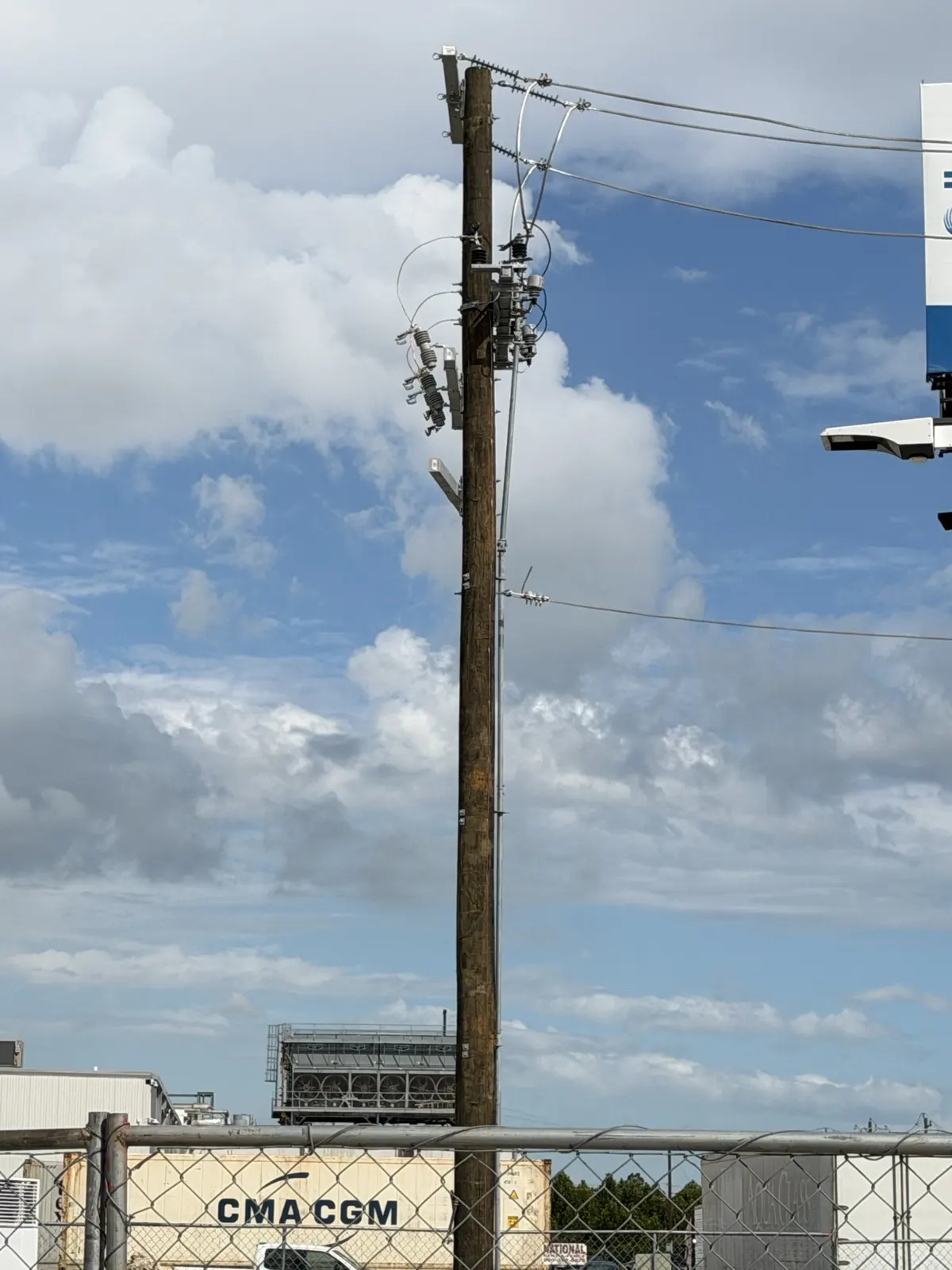 Utility pole set at a Tesla charging station site in La Porte, TX